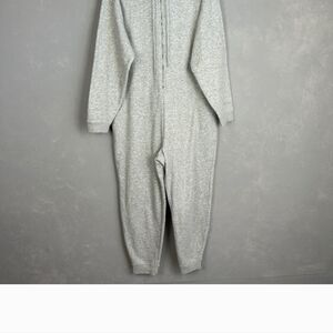 Fabletics women size M hooded fleece jumpsuit gray loungewear zip front jogger